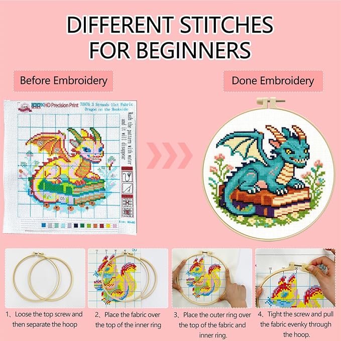 Zhenqing Cute Dragon on Books Stamped Cross Stitch Kit - Image 2