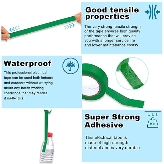 Romeda 9 Pack Electrical Tapes, Electrical Tape Water, Sun, and Oil Resistant, Electrical Tape is Suitable for Most Domestic, Commercial, and Industrial environments - Green