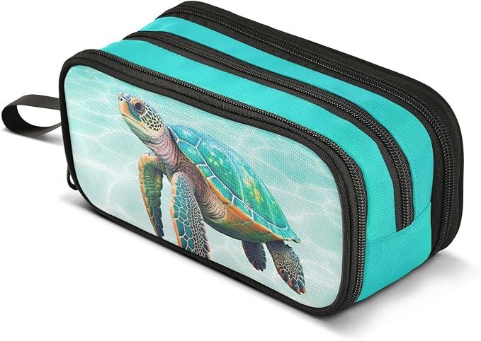 Sea Turtle Teal Pencil Case Box Boys Girls Large Pencil Pouch by BOENLE-WELCOMEYOURCOMING