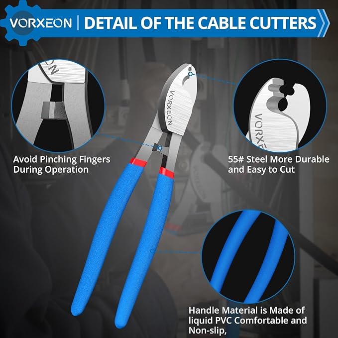 Wire Cutters Pliers 8-Inche Cable Cutter High Leverage Cutters for Aluminum, Copper, Communications and Ethernet Cable