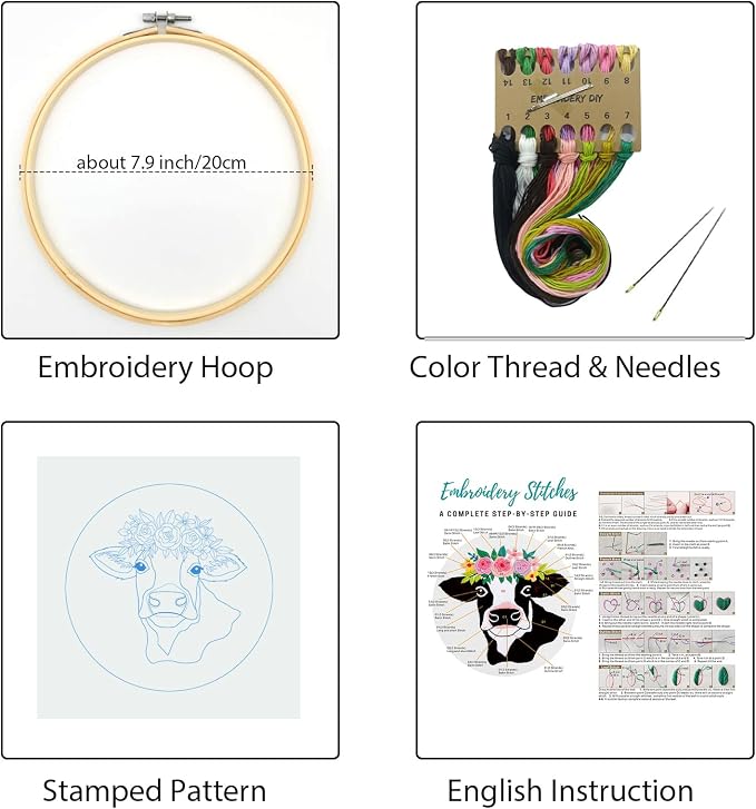 Louise Maelys Cow Beginners Embroidery Kits, Cross Stitch Starter kit - Image 2