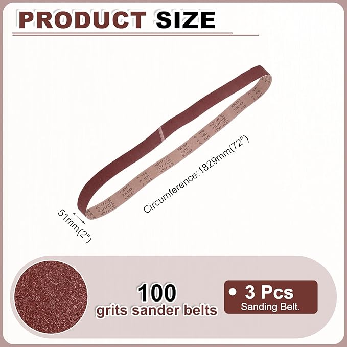 HARFINGTON 2 x 72 Inch Sanding Belts, 3 Pcs 100 Grits Aluminum Oxide Abrasive Belt Sander File Belt for Woodworking, Metal Polishing, Knife Sharpener