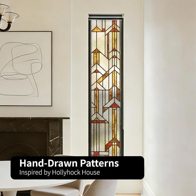 Faux Stained Glass Effect Window Privacy Film, Original Hand Drawn Static Cling - Image 2
