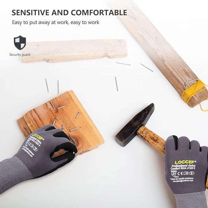 Work Gloves MicroFoam Nitrile Coated-6 Pairs,Seamless Knit Nylon Gloves,Gray Work gloves