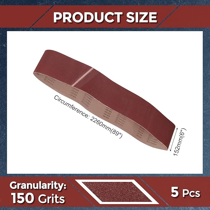 2 Pcs Sanding Belts 6 x 89 Inch 150 Grit Aluminum Oxide Abrasive Sandpaper for Belt Sander Metal Grinding Wood Working Weld Rust Removal