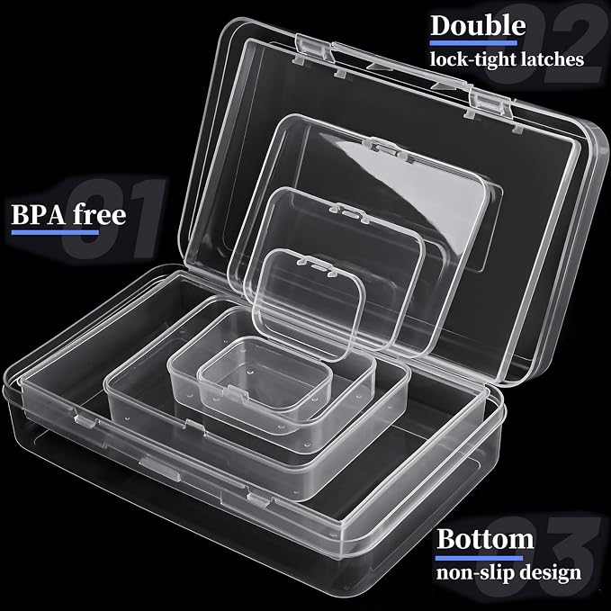 28 Pack Mixed Sizes Rectangular Mini Plastic Containers Clear Plastic Storage - Image 3