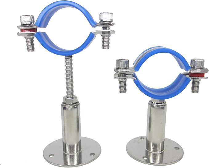 Stainless Steel Adjustable Pipe Clamp Bracket - Wall/Ceiling Mount Support for 1-1/2 Inch Pipe, Heavy-Duty Rustproof Brackets with Screws, Set of 2
