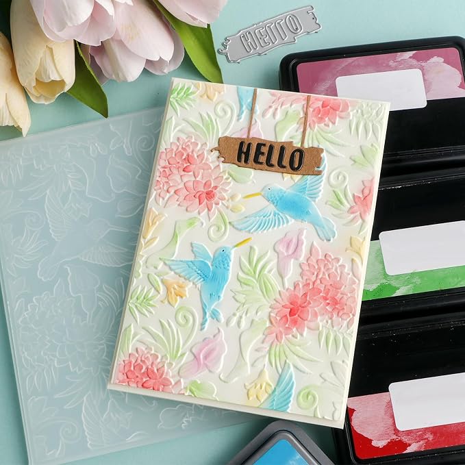 3D Embossing Folder for Card Making Hummingbird and Flowers Plastic Embossing - Image 2