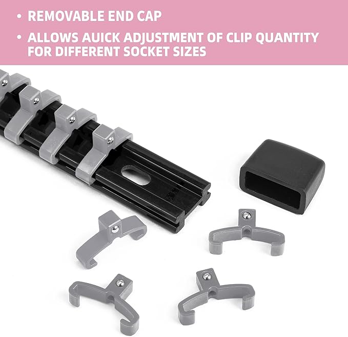 Socket Organizer Drive ABS Tools - Grey Socket Holder, Premium Quality 9 Pieces Socket Holders Kit 1/4-Inch x 48 Clips, 3/8-Inch x 45 Clips, 1/2-Inch x 36 Clips（9PC,Grey)