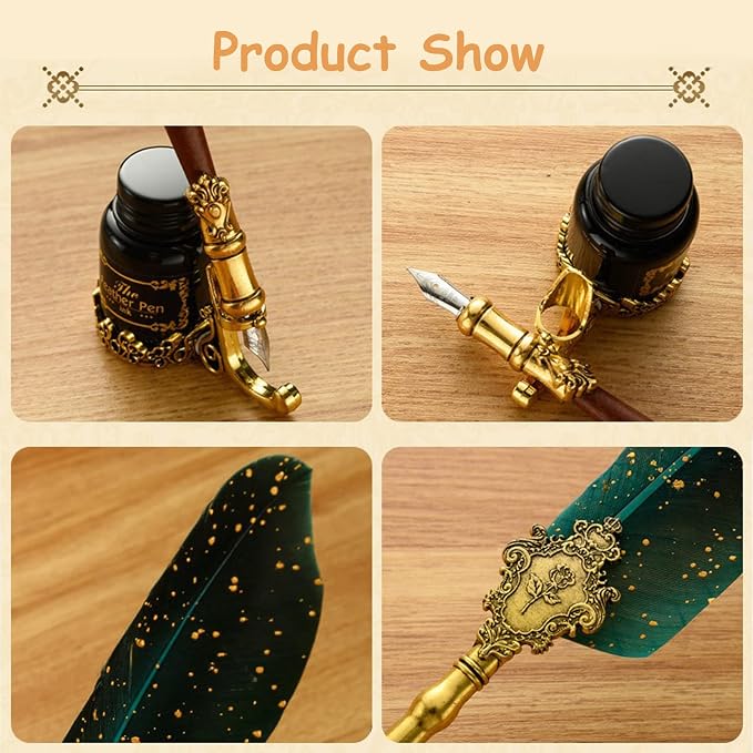 Joyeee Quill Pen and Ink Set, 16 Piece Antique Calligraphy Writing Dip Pen & - Image 3