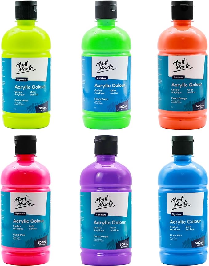Mont Marte Signature Fluoro Yellow Acrylic Paint, Semi-Matte Finish, 12 Colors - Image 6