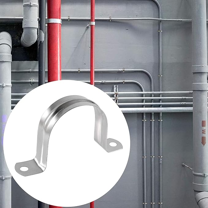 20 Pcs 1.5inch Rigid Pipe Strap,Two Hole Stainless Steel Strap U Bracket, Widened Tube Strap Tension Clip Assortment Kit Heavy Duty Pipe Clamp（50mm）