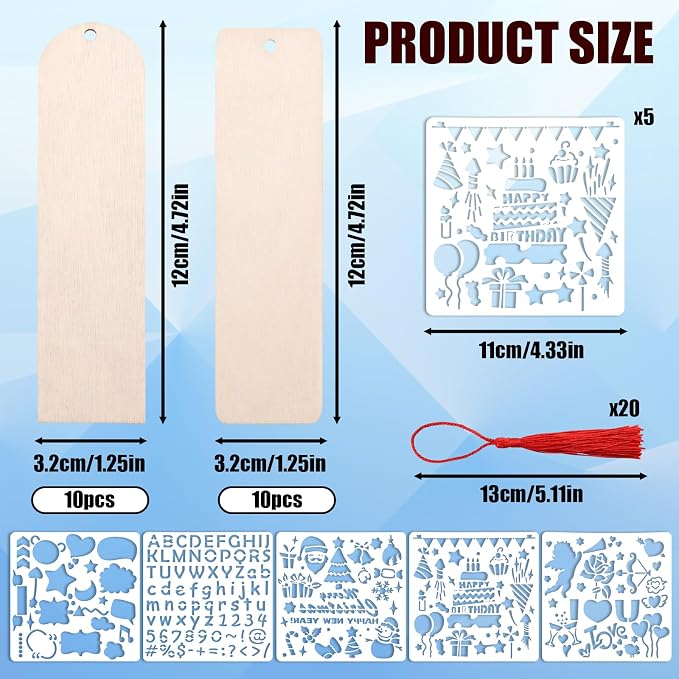 45 Pcs DIY Bookmarks Making Kit, 20 Blank Wooden Bookmarks - Image 2