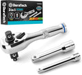 DURATECH Stubby Ratchet Set, 3-IN-1 Ratchet Handle, with 2 Extension Bars, 1/4", 3/8", 1/2" Drive Ratchet Wrench, 72-Tooth, Reversible Switch, Full-Polished Chrome Plating, Alloy Steel