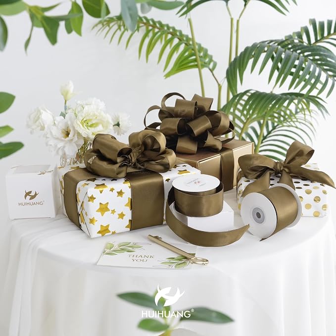 HUIHUANG Brown Wired Ribbon 1-1/2 inch Brown Satin Wire Ribbon - Image 5