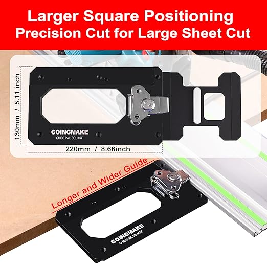 Large Track Saw Square with Positioning Rod and Edge Support,Track Saw Guide Rail Square,90 Degree Right Angle Guide Compatible with Festool,Makita,Milwaukee for Woodworking Cuts