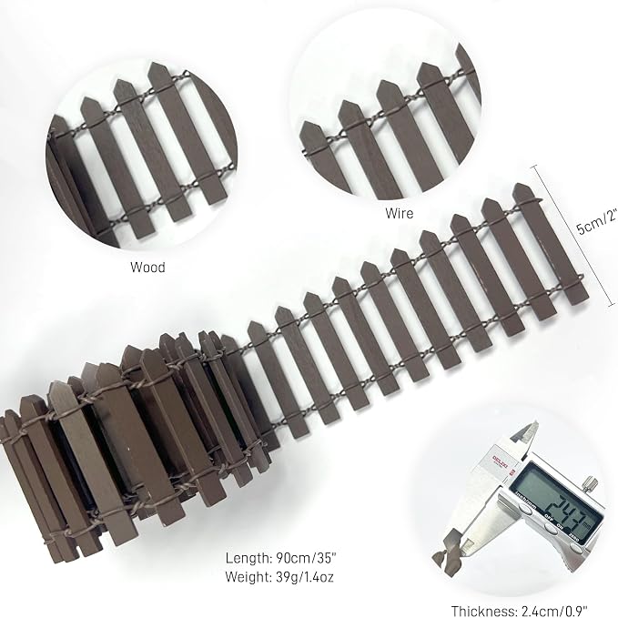 35 Inches Mini Fairy Garden Fence DIY Small Wood Decorative Picket Fence Micro - Image 2