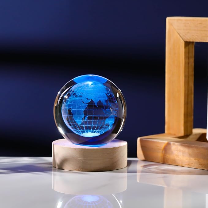 3D Globe Crystal Ball with LED Colorful Lighting Touch Base, Earth Decor - Image 5
