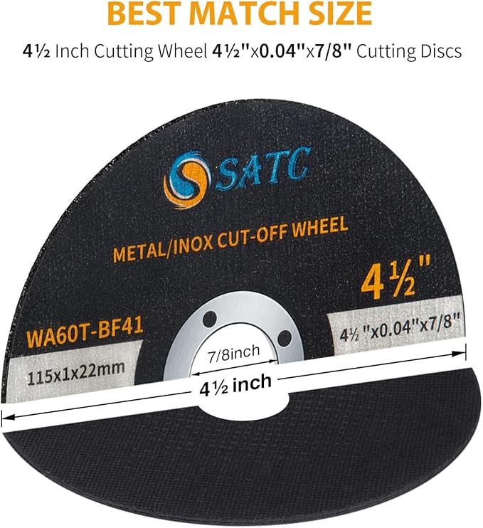 S SATC 100 PCS Cut Off Wheel 4.5" x.040 x7/8" Angle Grinder Cutting Disc Ultra Thin Metal & Stainless Steel