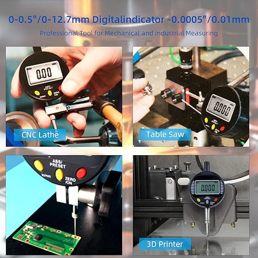 Electronic Digital Dial Gauge,with A Range of 0.5in/12.7mm and A Digital Indicator Accuracy of 0.01mm/0.0005 "Metric and Imperial Measure Tool Electronic Dial Gauge of 3D Printing and CNC Machine