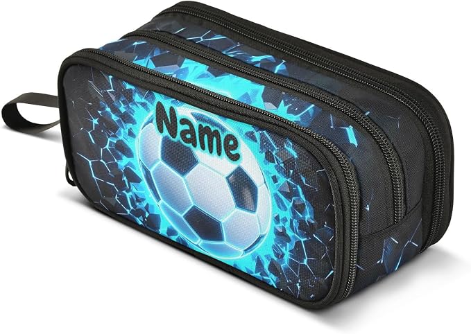 Custom 3d Soccer Football Blue Pencil Case Box Boys Girls Personalized Name by BOENLE-WELCOMEYOURCOMING