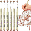 Muchcute Micro Fineliner Drawing Art Pens: 6 Sepia Fine Line Waterproof Ink Set by Muchcute