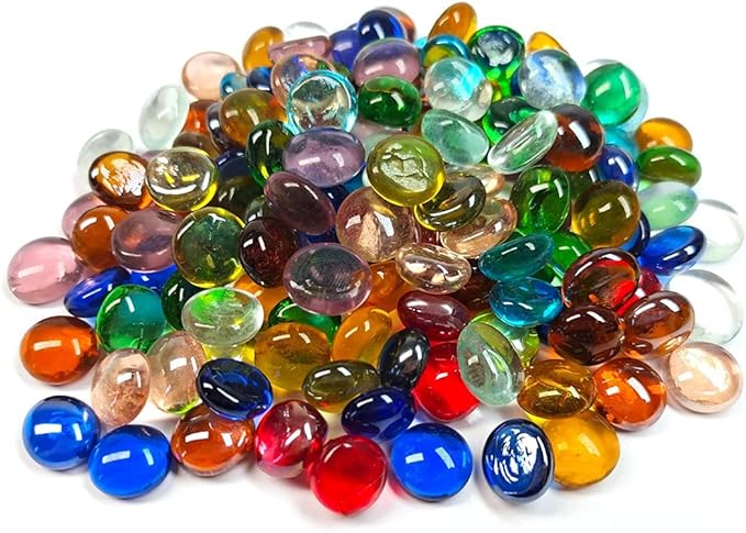 100PCS Mini Glass Gems, Mixed Colour Mancala Stones Flat Bottom Marble Beads by MESCHETT