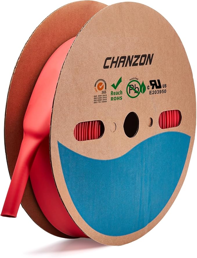 Chanzon 2:1 Red Polyolefin Shrink Wrap - 1-3/8" (35mm), 80Ft Roll, Adhesive Heat Shrink Tubing 1pcs