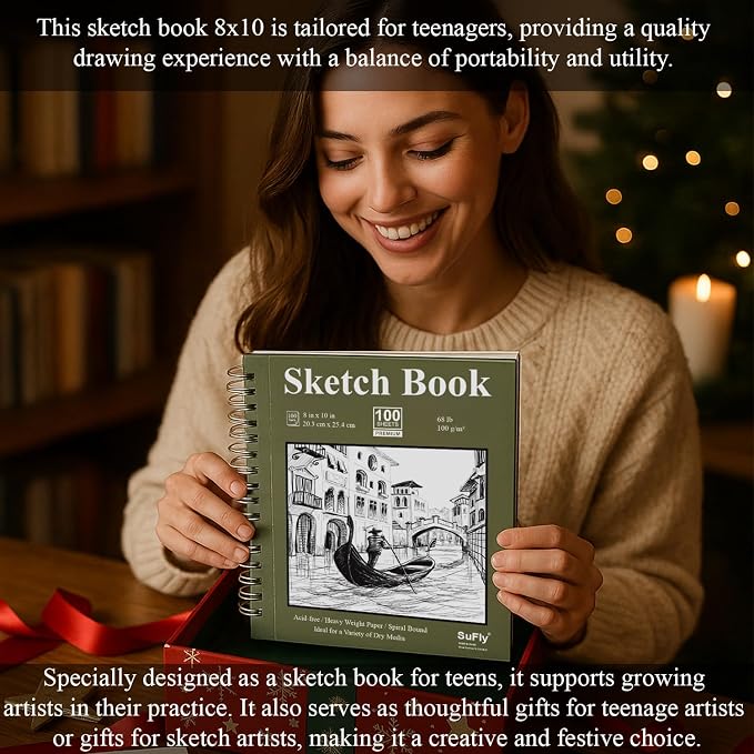 SuFly Spiral Bound Sketchbook 8x10, 100 Sheets Hardcover Sketch Books, - Image 6