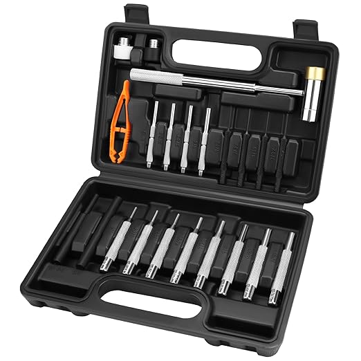 HORUSDY 22-Piece Durable Punch and Hammer Set, Steel Roll Pin Punch Set, Punch Tool Kit with Replaceable Face Hammer for Maintenance, with Organizer Storage Box