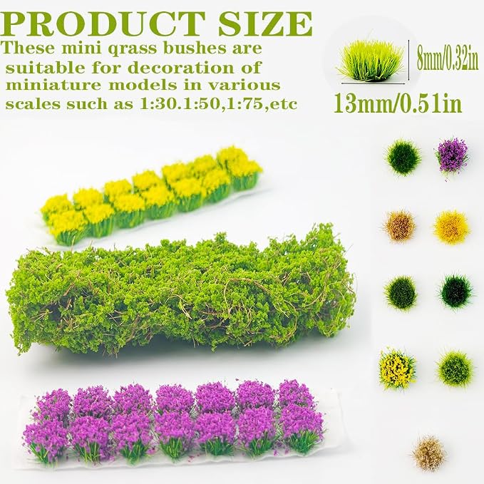 126 Pcs Static Grass Tufts&Flowers DIY Miniature Shrubs Bushes | Terrain Model - Image 4