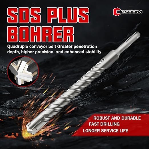 CSOOM SDS Plus Rotary Hammer Drill Bit 7/8"x10.24", Professional Concrete Drill Bit for Concrete, Brick, Stone and Cement Walls