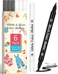 White & Black Fabric Markers for Clothes 6PCS, Dual-Tip Fabric Permanent Paint by Unknown
