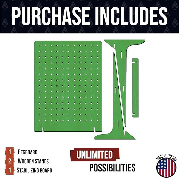 Torched Pegboard Display Stand for Jewelry, Craft Shows, Selling, Vendor Events, Tools, Peg Board Accessories Rack Organizer, XL 11.75" L x 4.3" W x 15.75" H, Green