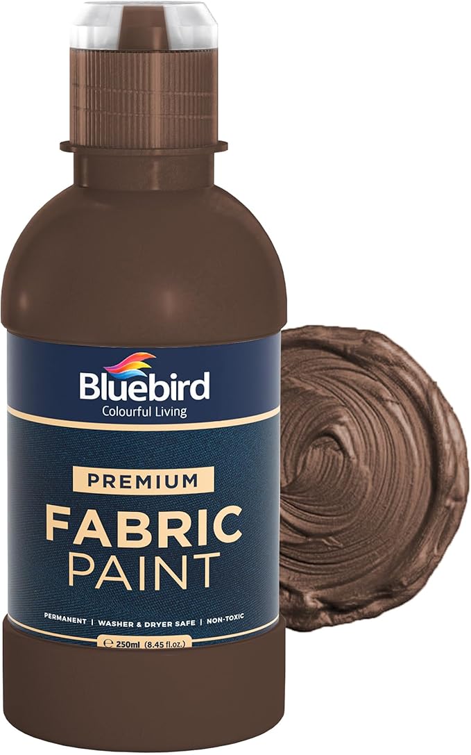 BLUEBIRD Fabric Paint, Vandyke Brown, 8.5 Fl Oz, Permanent Fabric Paints by BluebirdArts