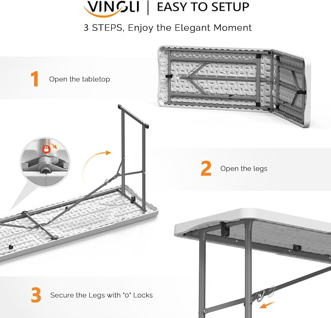 VINGLI 6 FT Narrow Folding Table, Tabletop Folded in Half, Home Work - Image 4