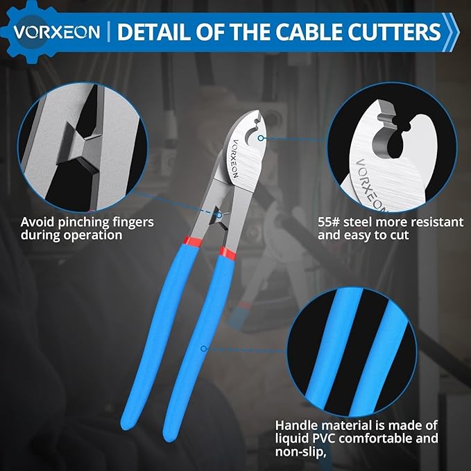 10-Inch Compact Heavy-Duty Cable Cutter Small Head - High-Leverage Tool for Soft Copper/Aluminum Wires & Communication Cables