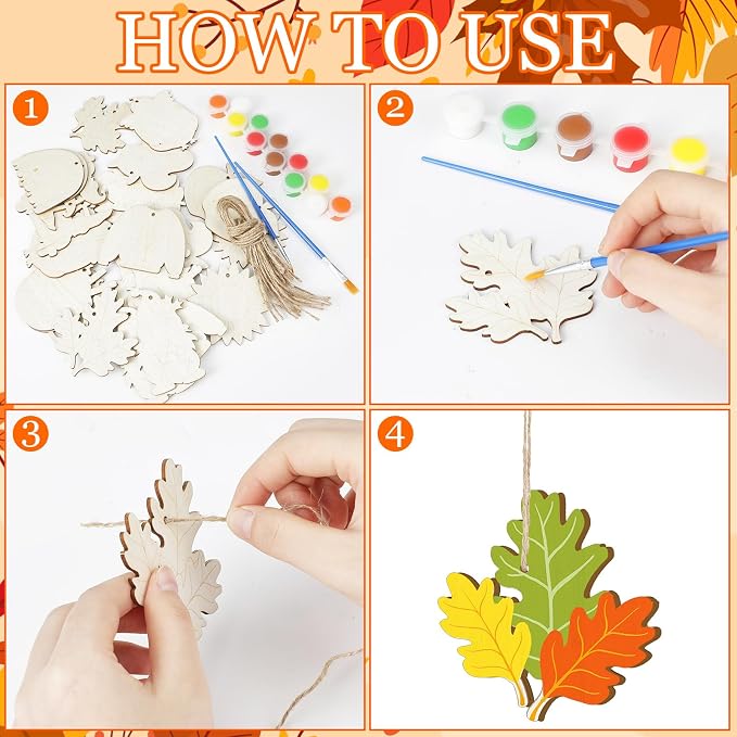 JellyArch 36 Pcs Thanksgiving Fall Wood Crafts Cutouts - Image 4