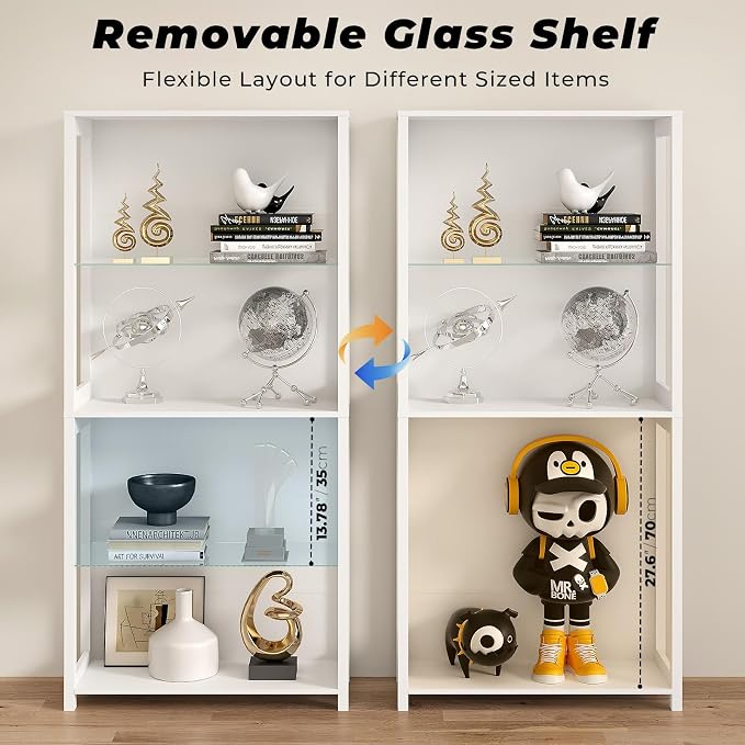 Display Cabinet with Glass Shelves, 4-Tier Display Shelf with LED Lights - Image 4