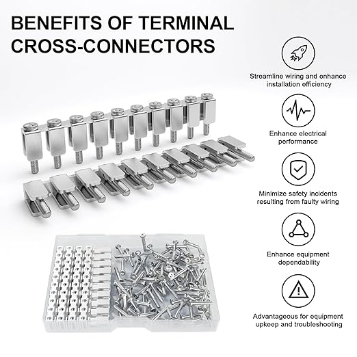 10 Pcs Fixed Bridge Jumper, FBI-10-6 Fixed Bridge Connectors for DIN Rail Terminal Blocks, Insert-Pull Bridging, Compatible with UK2.5B and UK5N, 10 Pole, 100 Screws Included