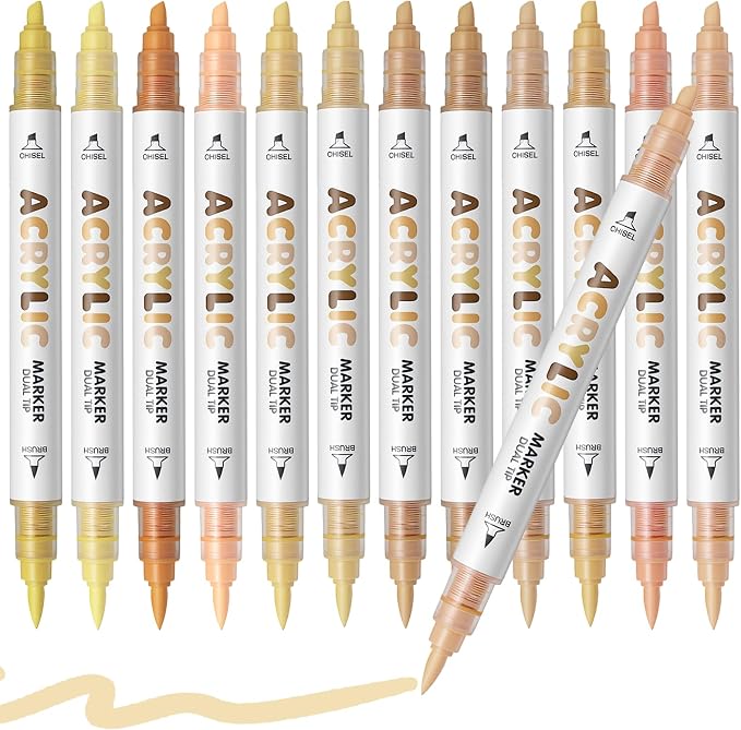 Warm Skin Tone Acrylic Paint Pens, Water Based 12 Colors Dual Tip Acrylic Paint by DIYChristmasGiftSupplies