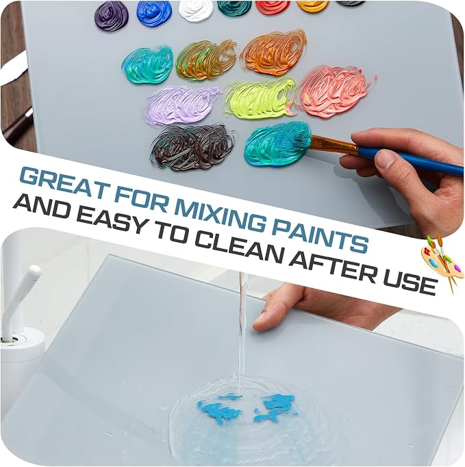 Nuanchu 2 Pcs 9 x 12 Inches Neutral Grey Tempered Glass Palette - Image 5