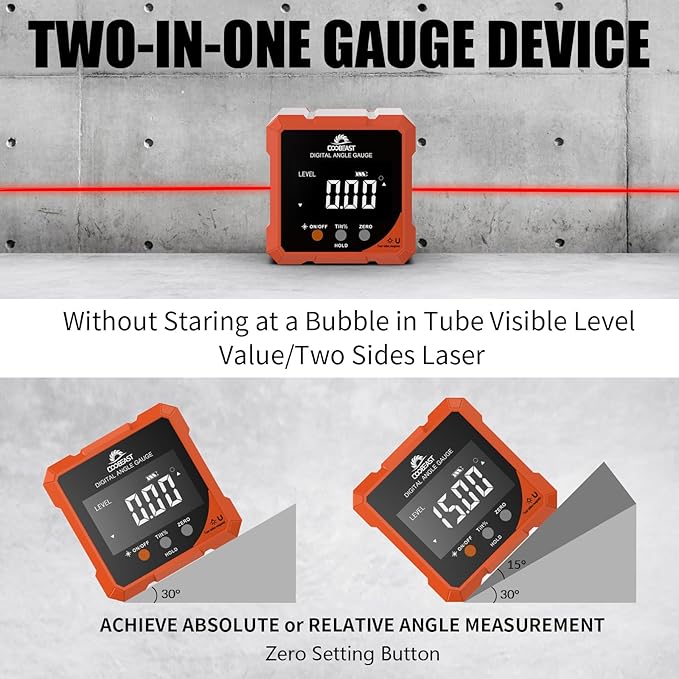 Digital Angle Finder Magnetic, Rechargeable Digital Angle Gauge, Mini Protractor Angle Finder Measuring Tool for Woodworking Tablesaw(Laser Level is Class II, Output<5mW), Gift for Men