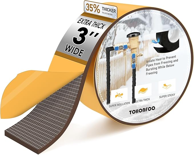 Pipe Insulation Tape, Foam Insulation Tape for Outdoor Pipes Winter Freeze Protection, Foam Pipe Insulation Wrap, Heat Tape for Water Pipes, Copper Pipes, PVC, AC Line, 3in x 15ft, Brown