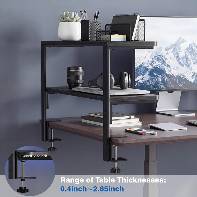 2-Tier Desk Extender, 22-inch Clamp-On Desk Shelf, Height-Adjustable Desktop - Image 8