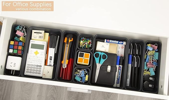 25 PCS Interlocking Desk Drawer Organizer Separator for Office,Bathroom,Kitchen,Makeup,Tool（4 Sizes）