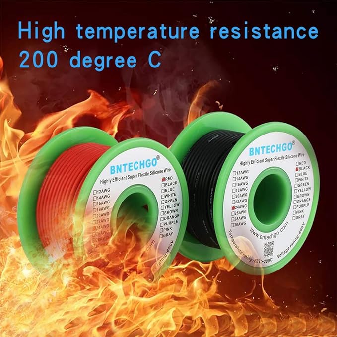 BNTECHGO 24 Gauge Silicone Wire Spool red 25ft and Black 25ft Flexible 24 AWG Stranded Tinned Copper Wire