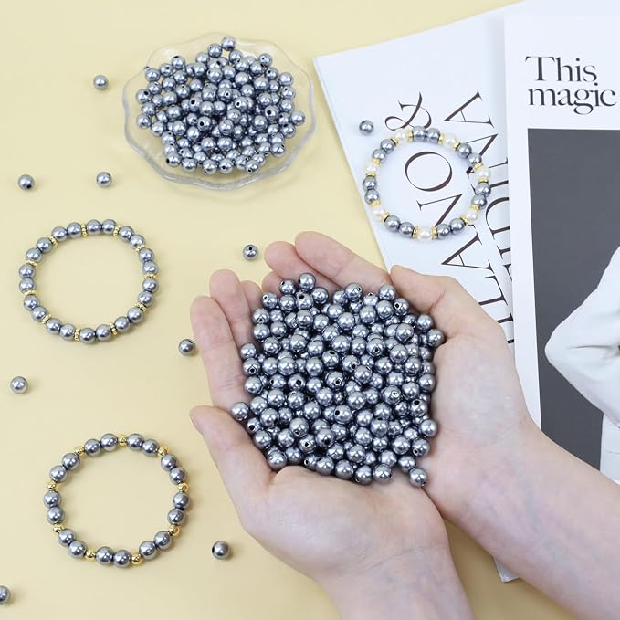 DUQGUHO Gray Pearl Beads for Crafts 8mm Plastic Pearl Beads - Image 5