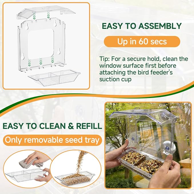 Window Bird Feeder with 4 Extra Strong Suction Cups | Clear Bird Feeder with - Image 6