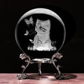 3D Cat Crystal Ball with Stand Lase Engraved Glass Sphere Paperweight Cat Decor by Unknown